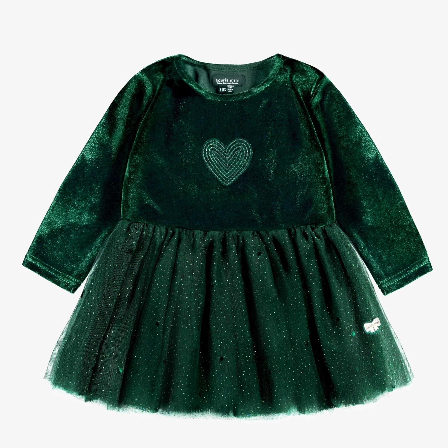 Robe Verte En Velours Et Paillettes, Bébé 1 Robe Verte En Velours Et Paillettes, Bébé