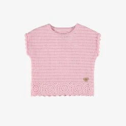 T-shirt Rose En Tricot à Détails Ajourés De Fleurs, Bébé
