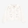 Cardigan Blanc En Tricot Avec Détails Ajourés Et Fleurs Crochetées, Enfant