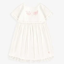 Robe Blanche En Jersey Crêpé Avec Broderies De Fleurs, Enfant