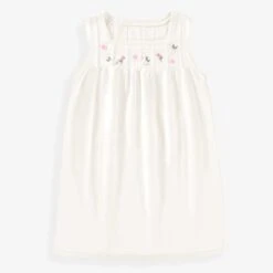 Robe Blanche En Tricot Avec Broderies Florales, Enfant