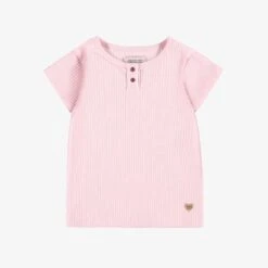 T-shirt Rose Pâle En Tricot Côtelé Irrégulier, Enfant