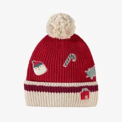 Tuque Rouge En Tricot Avec Motifs Des Fêtes, Enfant