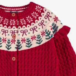 Cardigan Rouge En Tricot Avec Motifs Jacquard, Enfant -Souris Mini Boutique Zoom Cardigan rouge en tricot avec motifs jacquard enfant jpeg
