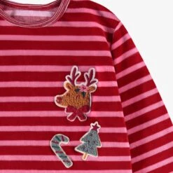 Pyjama Deux Pièces En Velours Rose Et Rouge à Rayures, Enfant -Souris Mini Boutique Zoom Pyjama deux pieces rose et rouge rayures enfant jpeg