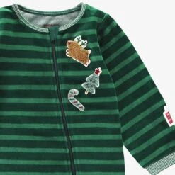 Pyjama Une Pièce En Velours Vert à Rayures, Bébé 11 Pyjama Une Pièce En Velours Vert à Rayures, Bébé -Souris Mini Boutique Zoom details du pyjama une piece vert rayures bebe jpeg
