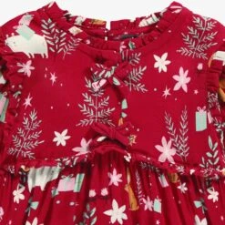 Robe Rouge à Motifs Festifs, Bébé -Souris Mini Boutique Zoom details robe rouge motif festifs bebe jpeg