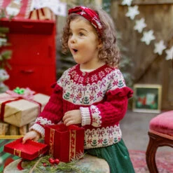 Cardigan Rouge En Tricot Avec Motifs Jacquard, Bébé -Souris Mini Boutique chandail noel enfant tricot rouge blanc joie fetes souris mini jpg