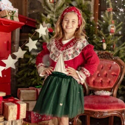 Jupe Verte En Paillettes, Enfant -Souris Mini Boutique ensemble fille noel cardigan rouge jupe verte festive jpg