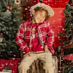 Jean Beige Coupe Régulière, Enfant -Souris Mini Boutique ensemble garcon noel chemise carreaux rouge tshirt ours festif jpg 1