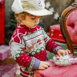 Chandail Rouge En Tricot à Motifs Festifs, Bébé -Souris Mini Boutique pull tricot noel enfant renne pere noel hiver souris mini jpg