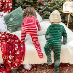 Pyjama Une Pièce En Velours Vert à Rayures, Bébé 10 Pyjama Une Pièce En Velours Vert à Rayures, Bébé -Souris Mini Boutique pyjamas noel enfants rayures rouge vert sapin festif jpg